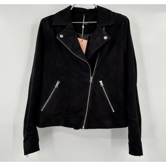 Quince Jackets & Blazers - Quince Women's Black Suede Biker Jacket sz XL Goat Leather Zippers Motorcycle